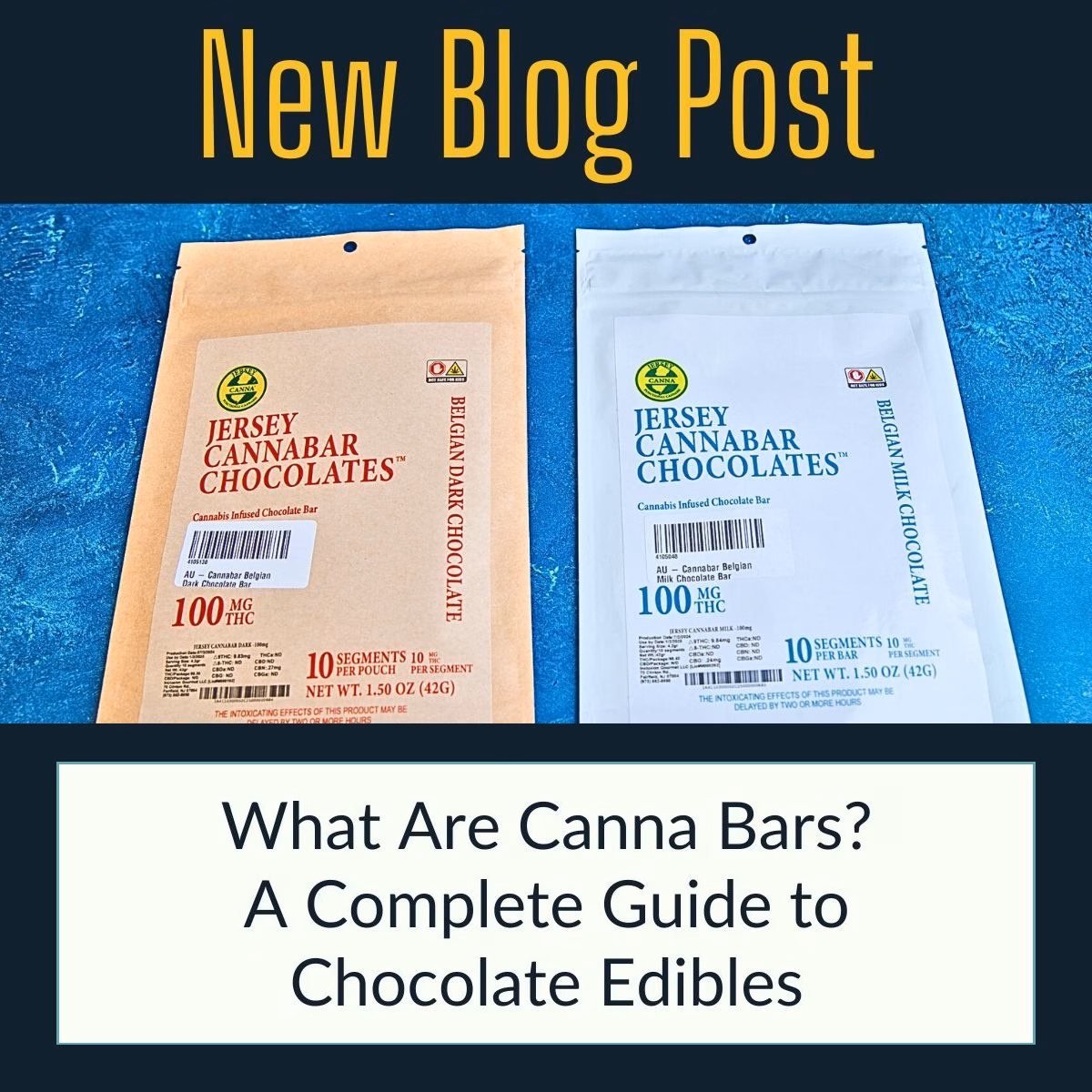 LinkedIn post graphic announcing a dispensary blog guide to chocolate cannabis edibles